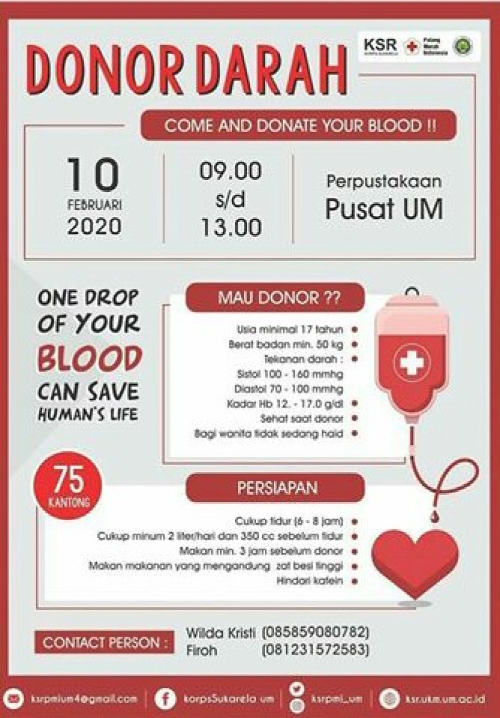 Donor Darah KSR Universitas Negeri Malang
