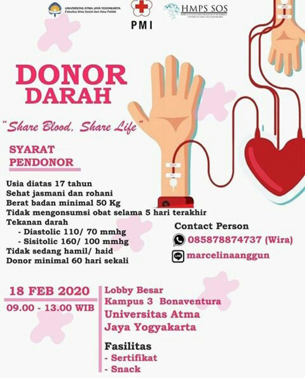 Share Blood Share Life : Donor Darah Himpunan Mahasiswa Sosiologi Univ. Atma Jaya Jogja