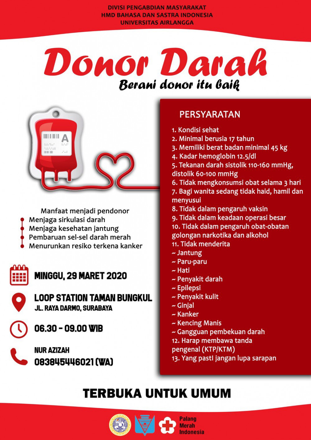 Donor Darah Divisi Pengabdian Masyarakat HMD Bahasa dan Sastra Indonesia Universitas Airlangga